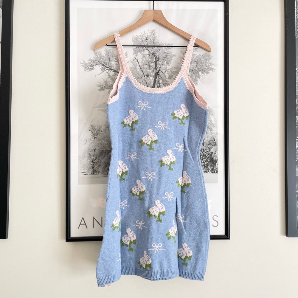 LoveShackFancy Lopez Mini Dress Periwinkle Orchard Large Knit NWT - Picture 11 of 16